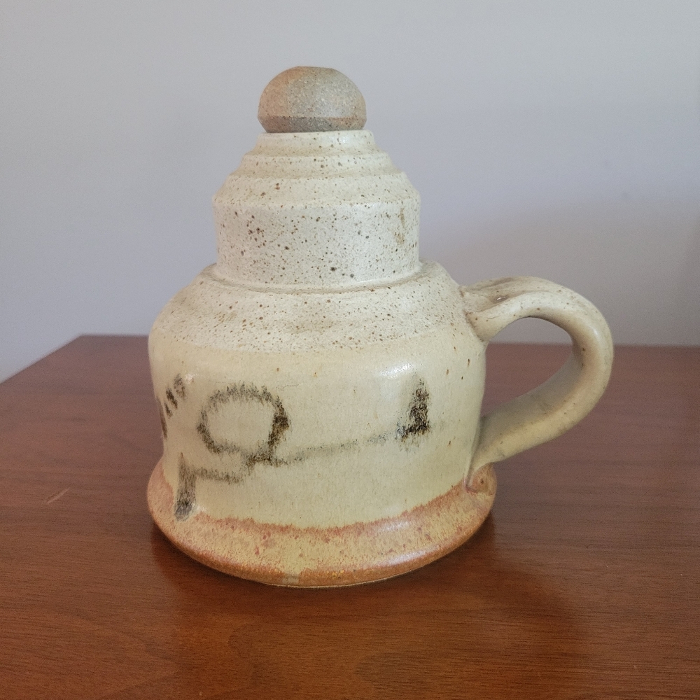 Vintage Handmade Earthtones Studio Pottery Leon Kula Signed Stoneware Oil Lamp